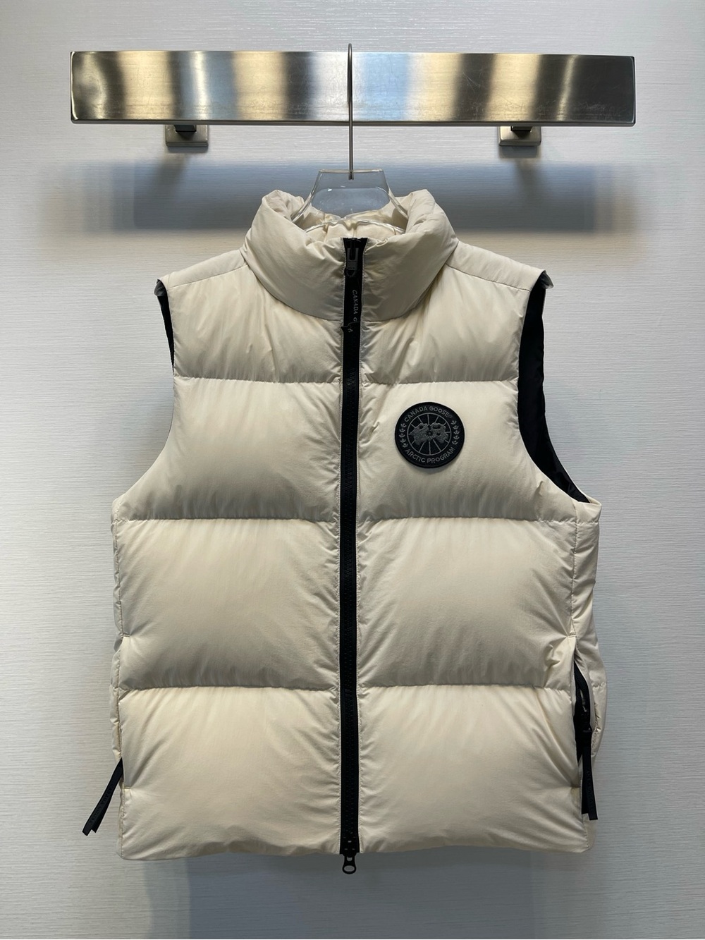 Canada Goose Cream Down Quilted Vest with Black Trim